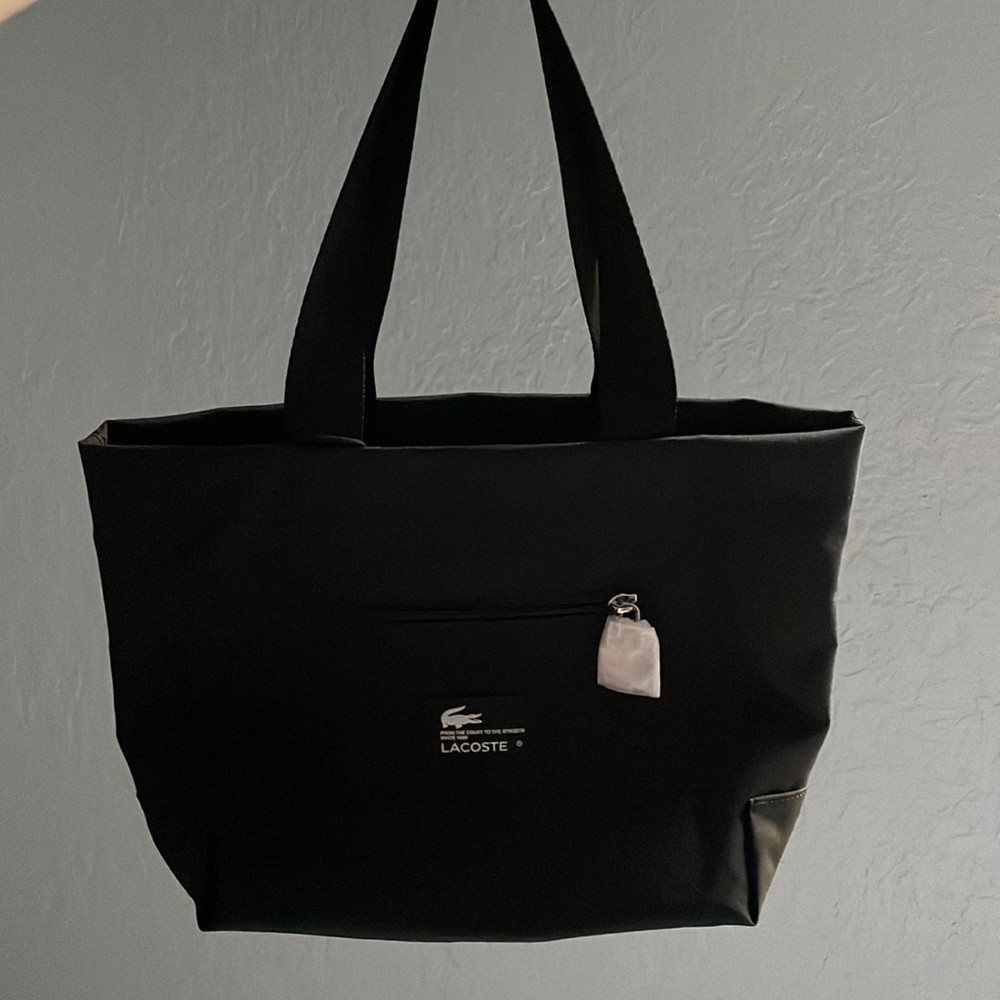 Lacoste Black Tote Bag with White Zip Pull